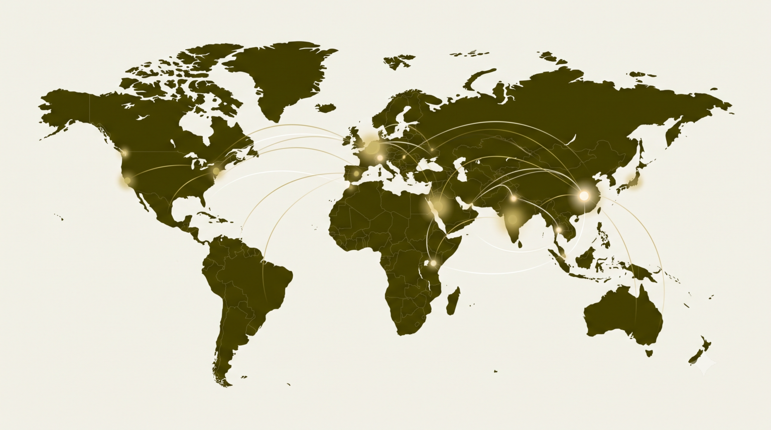 World map graphic illustrating Paramount International's global reach, showing interconnected export routes and international textile sourcing hubs.